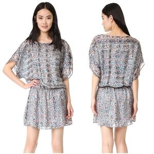 Joie Sofinne Silk Mini Dress Metallic Floral
Print In Dusty Mink Blue Medium